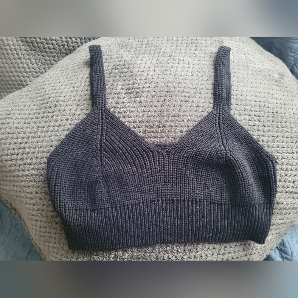 En Saison Knit Bralette Top Large Black Cropped Cottage Whimsigoth Retro New